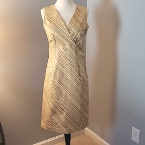 CASUAL SLEEVELESS V NECK STRIPED DOTS SHIFT DRESS CREAM BROWN TURQUO…